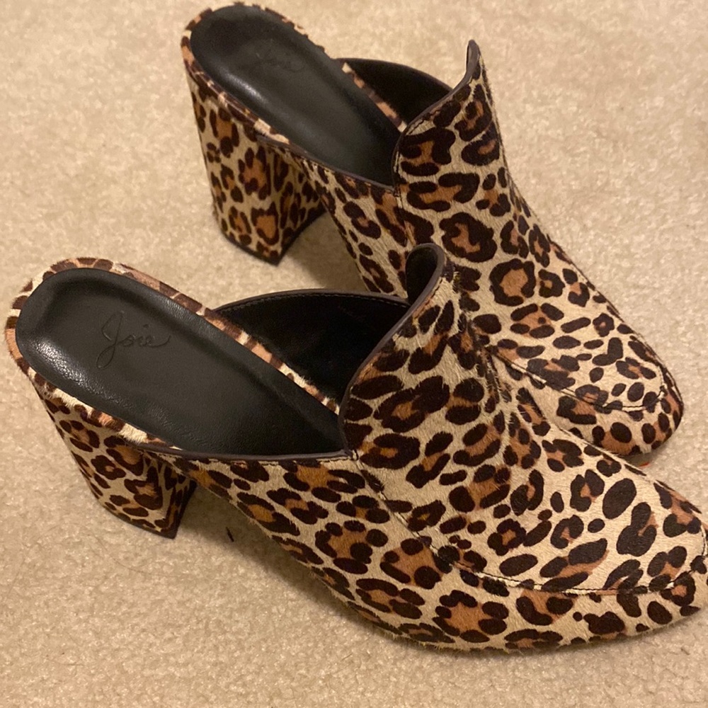 Joie Leopard Print Block Heel Mules